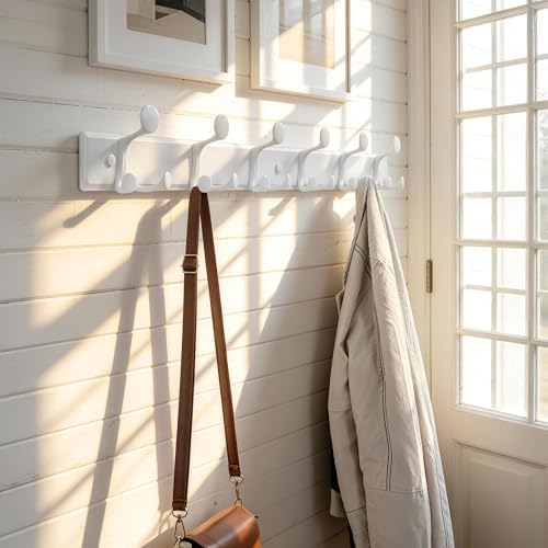 SKOLOO 18 Hooks Wall Mounted Coat Rack, 36 Inch Modern Coat Hanger for Entryway, Bathroom, Garage, Lightweight with 16 Inch Stud Spacing Design, Matte White - Image 3