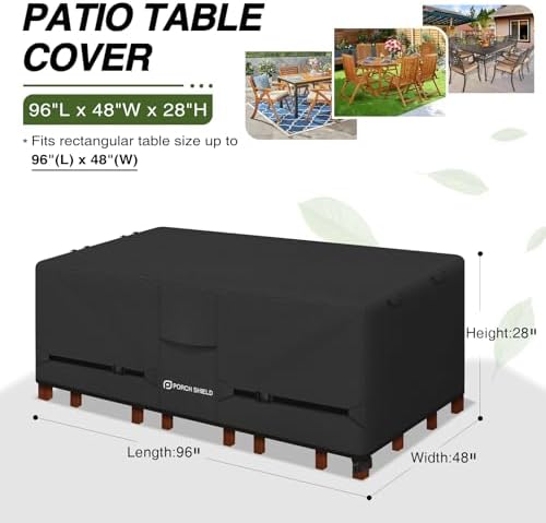 Porch Shield Waterproof Rectangular Patio Table Cover 96 x 48 inch, Black - Image 2