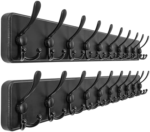 Dseap Coat Rack Wall - Heavy-Duty 38-1/4" Long, with Reinforced 10 Custom Tri-Hooks, Solid Wood Wall Hanger for Coats Hat Jackets - Rustic Farmhouse Entryway Storage, Black, Pack of 2 by Dseap