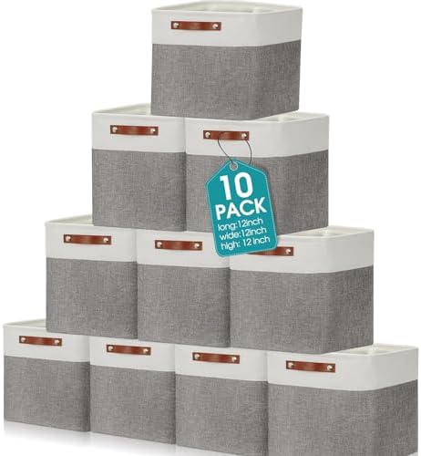 Uiifan 10 Pcs Collapsible Fabric Storage Baskets, 12 x 12 x 12 Inch, Gray by Uiifan
