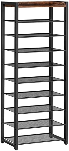 HOOBRO 10 Tier Shoe Rack, Large Capacity Shoe Storage for 18-20 Pairs, Sturdy Metal Shoe Shelf for Closet Entryway, Space Saving Shoe Organizer for Sneakers Heels, Rustic Brown BF40XJ01 by HOOBRO