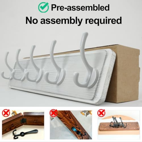 WEBI Coat Rack Wall Mount,Coat Hooks Wall Mounted,16" Hole to Hole,Large Coat Hanger Wall Hook Rack,5 Hooks for Hanging Coats,Hats,Jacket,Clothes,White,2 Packs - Image 6