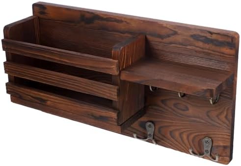 ARTIBETTER Key Holder Entryway Wood Floating Shelf Umbrella Hook Wooden Mail Rack Organizer Wall Coat Hooks Farmhouse Hanging Mail Organizer Wall Key Rack Living Room Multifunction Decorate by ARTIBETTER