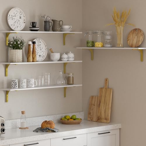 DINZI LVJ Long Wall Shelves, 47.3Inch Wooden Wall Mounted Shelves, Set of 4 - Image 5