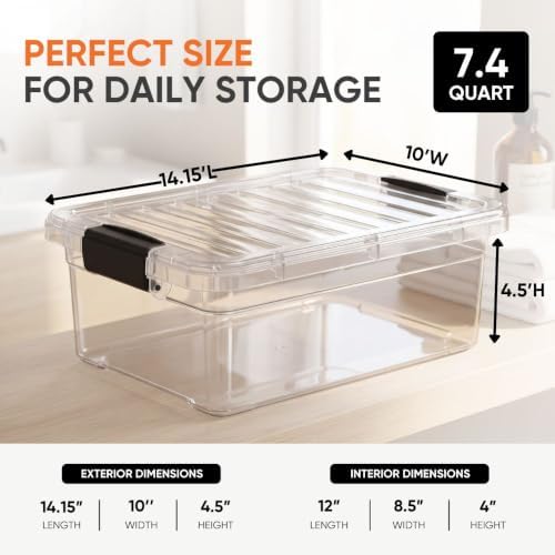 Superio 7.4 Quart Clear Plastic Storage Bin with Lid, Stackable Organizer Box, BPA-Free Storage Container for Home, Garage, School & Office, 12 Pack - Image 3