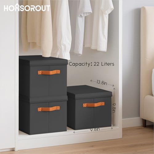 Homsorout Storage Bins with Lids - Fabric Storage Baskets for Shelves, 8 Pack Foldable Decorative Boxes with Handles, Stackable Organizer Bins for Home, Nursery, Dorm, Black - Image 3