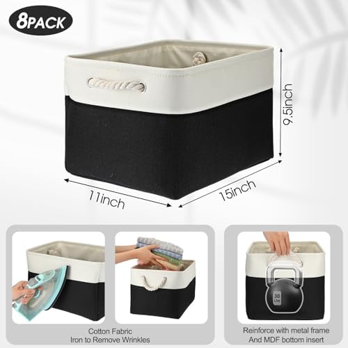 meekoo 8 Pack Fabric Storage Bins Baskets, 15 x 11 x 9.5 in, Black White - Image 3