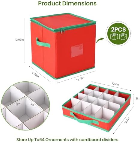 Garvee 2 Pack Wedding & Party Decoration Storage Box with 128 Compartments, 13x13x13.4 Inch Foldable Organizer with Adjustable Dividers & Zippered Lid, for Ornaments, Baubles, Small Event Decor - Image 2