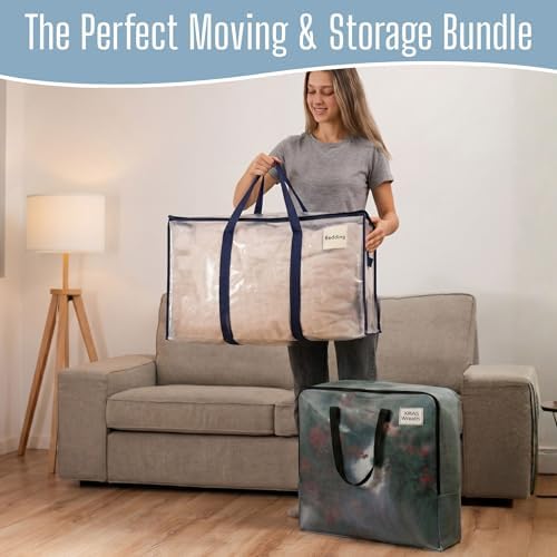 VENO 10-Pack Clear Moving & Storage Bag Bundle: Includes 6 Heavy Duty Moving Bags and 4 (30") Wreath Storage Totes for Clothes, Bedding, and College Dorm Essentials - Image 3