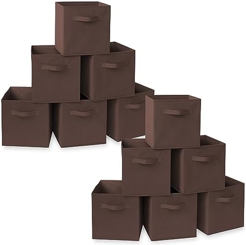 Casafield Set of 12 Collapsible Fabric Cube Storage Bins, Brown - 11" Foldable Cloth Baskets for Shelves, Cubby Organizers & More by Casafield