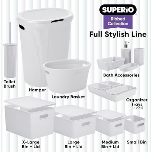 Superio Ribbed Collection - Decorative Plastic Basket Open Home Storage Bins Organizer, Large White Smoke (4 Pack) Container Boxes for Organizing Closet Storage Bins for Shelves 15 Liter/16 Quart - Image 6