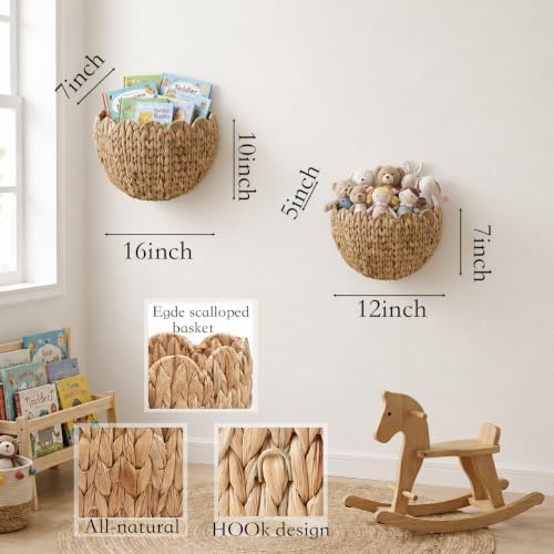 Scalloped Wicker Wall Baskets 2 Pack - Handwoven Hanging Rattan Storage Baskets for Wall Decor, Boho Front Door Basket & Farmhouse Bedroom Decoration (Natural) - Image 2