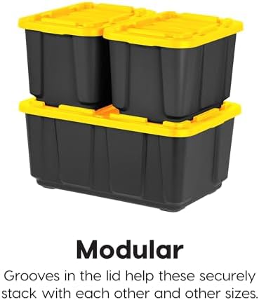 IRIS USA 4-Pack 12 Gal Heavy Duty Storage Tote Bins with Lids, Black/Yellow - Image 5