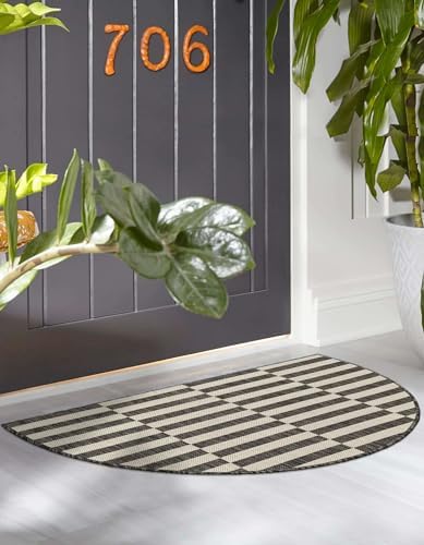 Unique Loom Outdoor Striped Collection Area Rug - Striped (2' 2" x 3' 7" Hearth Charcoal/Ivory) (Pack of 2) - Image 2