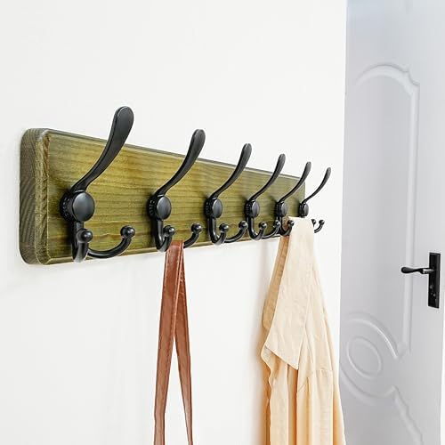 Dseap Coat Rack Wall Mounted - 24" Long 6 Tri Hooks, Heavy Duty Wooden Wall Coat Hanger Coat Hook for Clothes Hat Jacket Clothing, Weathered Green and Black - Image 7