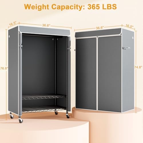 ULIFHOME P6C Rolling Clothes Rack with Cover, 3-Tier Covered Clothing Rack - Image 5