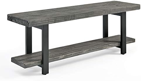 Pomona Solid Wood Entryway Bench with Shoe Rack, Slate Grey, 48 Inch by AlaterreFurniture