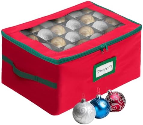 HOLDN’ STORAGE Christmas Ornament Storage Box with Dividers - Fits 72-3” Ornaments, 3 Removable Trays, Durable & Space-Saving, Clear Top Lid, Convenient Storage Designed, Red by HOLDN%E2%80%99STORAGE