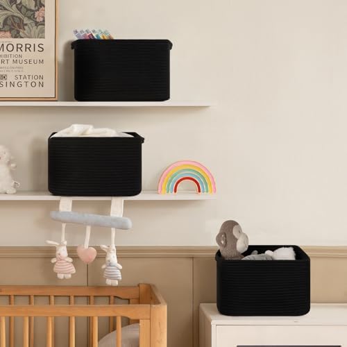 4 Pack Storage Baskets for Organizing Toys, Towels, and Clothes, Woven Basket for Shelves, Sturdy Nursery Cube Bins for Storage, 13''L x9''W x7.8''H, Black - Image 5