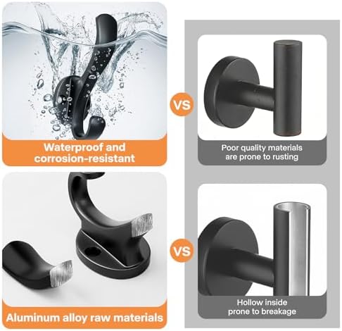 Coat Hooks Heavy Duty - Durable wall Mounted Hooks Aluminum Alloy Towel Hooks for Hanging Towel, Key, Robe, Scarf, Entryway Cubicle Closet Mudroom Bathroom Garage (12 Pack-Black) - Image 3