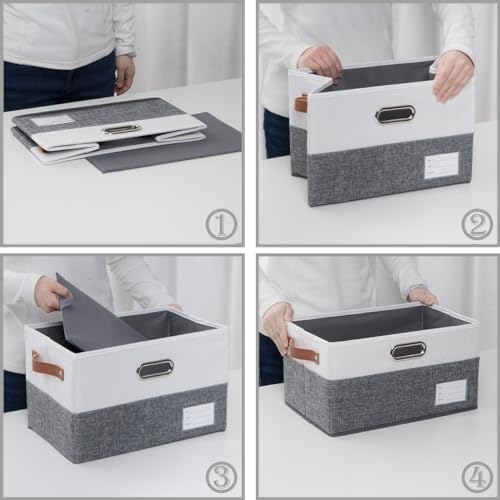 PRANDOM Larger Foldable Storage Bins with Handles [5-Pack] Fabric Collapsible Storage Boxes Baskets Cubes Containers with Handles for Closet Living Room Bedroom (Grey & White 17.3x12.2x10.4') - Image 5