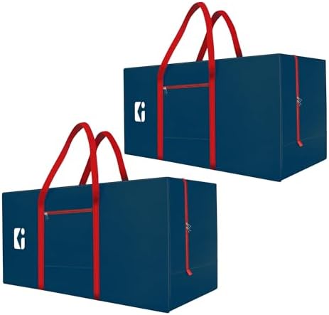 Kuber Industries Pack of 2 Durable (2 Compartments) Storage Bags For Clothes Large With Zip | Packers & Movers Under Bed Storage Organizer Box for Clothes, Blanket & Toys | Red & Blue by Kuber+Industries