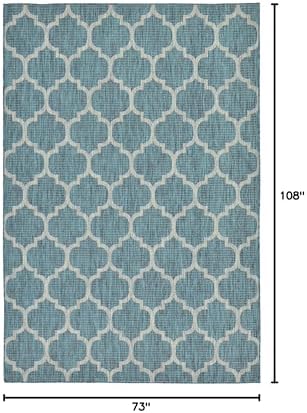Unique Loom Outdoor Trellis Collection Area Rug (6' 1" x 9' Rectangle, Teal/ Gray) - Image 2