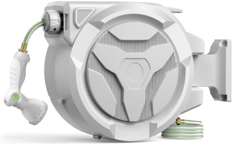 100 FT Retractable Garden Hose, Heavy Duty Wall Mounted Water Hose Reel by Home