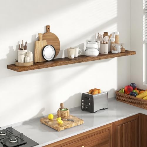 Acovy 72 Inch Floating Shelves, 8 Inch Deep Floating Shelves for Wall, Hanging Shelf with Invisible Brackets, Deep Shelves for Bathroom, Bedroom, Living Room, Brown, Set of 1 - Image 2