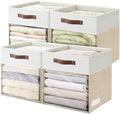 Bagnizer Storage Cubes, 4 Pack Linen Foldable Storage Bins with Clear Window and 2 Handles, 13x15x13 Storage Cube Bins for Shelf Closet, Kallax, Clothes, Books - (Beige / Off-White) by Bagnizer
