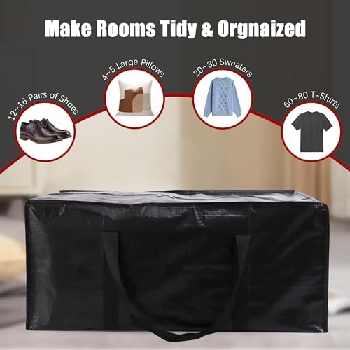 PANDA JOYS Extra Large Moving Bags with Zippers & Carrying Handles, Heavy-Duty Storage Tote for Space Saving Moving Storage, Fold Flat, Alternative to Box and Bin - 12 Pack, Black - Image 4