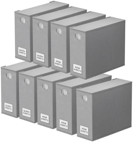 SpaceAid 9 Pack Bed Sheet Organizers and Storage, Foldable Sheet Organizer with Window for Linen Closet, Set Folder Keeper for Queen & King Size Bedding Storage (Gray) by SpaceAid