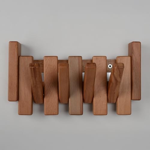 Beech Piano Key Coat Rack with 4 Flip Hooks, Natural - Image 2
