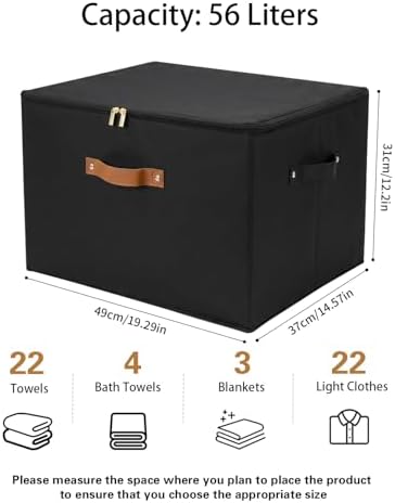Tuza 3 Pack Foldable Storage Bin with Lid, Heavy-Duty Fabric Storage Box with Reinforced Handles, Collapsible Closet Organizer for Clothes, Bedding, Wardrobe & Bedroom Organization(Black, 56L) - Image 2