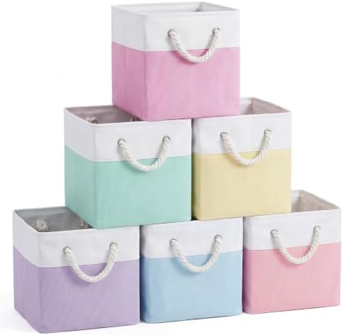6 Pack Pastel Foldable Storage Bins , 11 Inch Cube Fabric Storage Baskets by Geiserailie