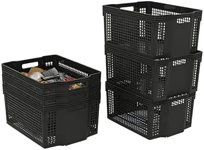 Large Stackable Woven Plastic Basket, 6-Pack Storage Bins - Image 7