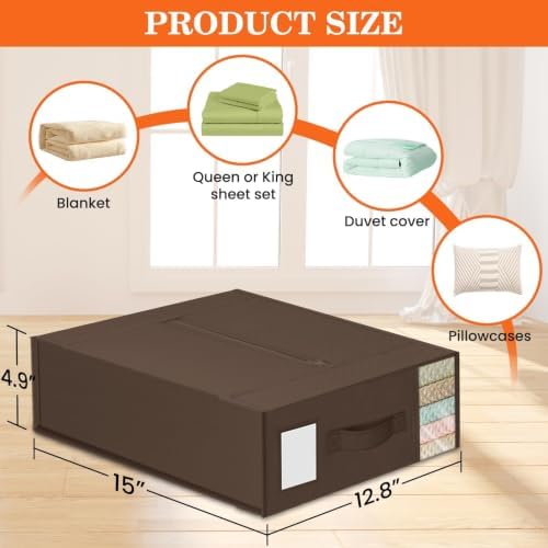 WOWBOX Sheet Organizers and Storage,Closet Bed Sheet Organizer Under Bed Storage and Organization with Label Cards & Clear Window for Bedding Sheets,Duvet Covers,Blankets (10 Pack，Brown) - Image 5