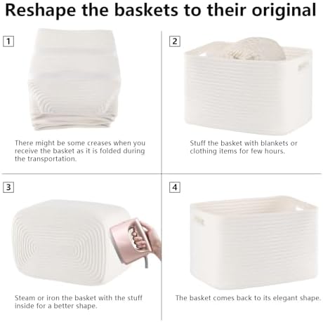 4 Pack Storage Baskets for Organizing Toys, Towels, and Clothes, Woven Basket for Shelves, Sturdy Nursery Cube Bins for Storage, 13''L x9''W x7.8''H, White - Image 6