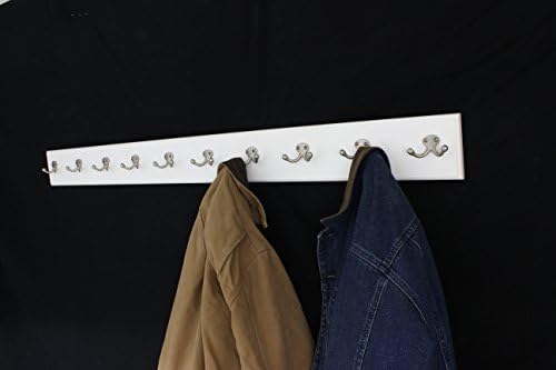 White Wall Mounted Coat Rack with Satin Nickel Dual Style Hooks 4.5" Ultra Wide (41" x 4.5 with 8 Hooks) - Image 2