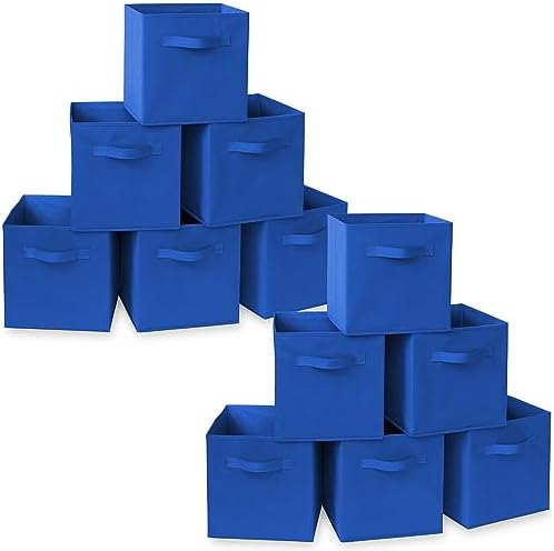 Casafield Set of 12 Collapsible Fabric Cube Storage Bins, Royal Blue - 11" Foldable Cloth Baskets for Shelves, Cubby Organizers & More by Casafield
