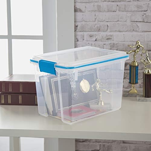Sterilite 20 Qt Gasket Box, Stackable Storage Bin with Latching Lid and Tight Seal, Plastic Container to Organize Basement, Clear Base and Lid, 6-Pack - Image 5