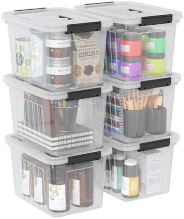 12 Quart Plastic Storage Bins with Lids, Plastic Storage Box, 6 Packs by Rinboat