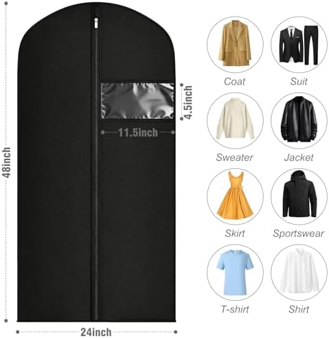 24 Pack Garment Bags for Hanging Clothes,47-inch Suit Cover Bags for Men Closet Storage Bags for Dresses, Shirts, Fur Coats, Dance Costumes - Hanging Suit Cover with Zipper and Clear Window 2 - Image 7