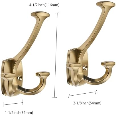 10 Pack Champagne Bronze Hooks Large Wall Mounted Solid Heavy-Duty Decorative Double-Sided Coat Hooks for Triple Coat Hook Towels Coats Robes Towels Bag Bathroom Three Prong Coat Hook - Image 2