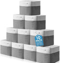 FoldTier 10 Pack Large Collapsible Fabric Storage Baskets with Handles Decorative Storage Bins for Organizing Shelves Toys Clothes(White & Gray,12 x 12 x 12 Inches) by FoldTier