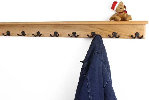 PegandRail Solid Cherry Shelf Coat Rack with Aged Bronze Double Style Hooks - Made in The USA (Natural, 16" with 3 Hooks) - Image 3
