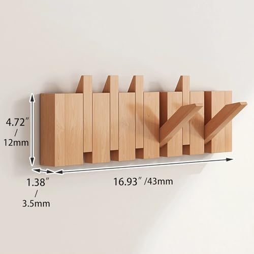 Coat Rack Wall Mount, Wooden Coat Rack, Piano Key Coat Rack, 6 Hooks Flip Down Wall Hook Rack, Beech - Image 2