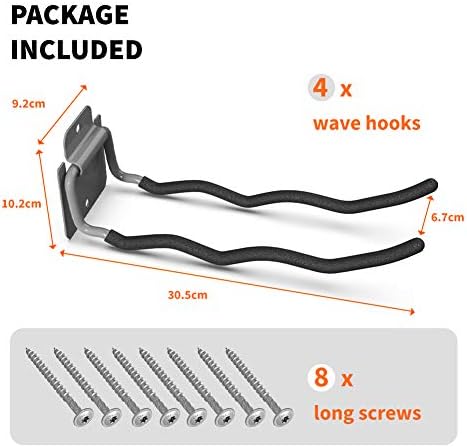 TORACK Garage Tool Organizer Hooks, 4-Pack Heavy-Duty 12" Steel Wave Hooks - Image 3