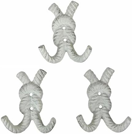 Zeckos Set of 3 Rope Knot Wall Hooks, 4 Inch Antique White Cast Iron by Zeckos
