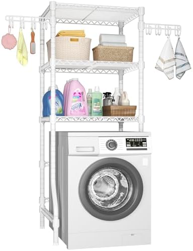 Ulif U8 Mini Laundry Room Storage Organizer, Over The Washer and Dryer Storage Shelves for Laundry Organization, 29.5”W x 17.3”D x 76.2”H, Suit Washing Machine Width Within 27.1”, Hold 304 lb, White by Ulif
